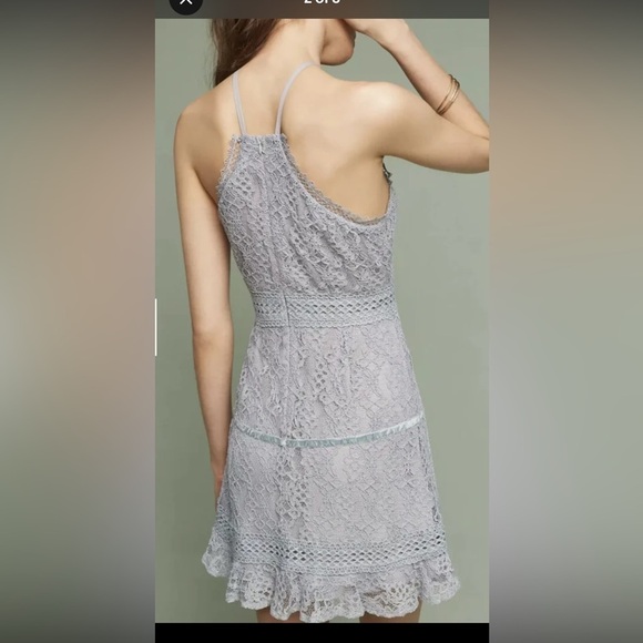 $168 Anthropologie Foxiedox Aquamarine Green Lace Halter Sleeveless Mini size S - Picture 2 of 10